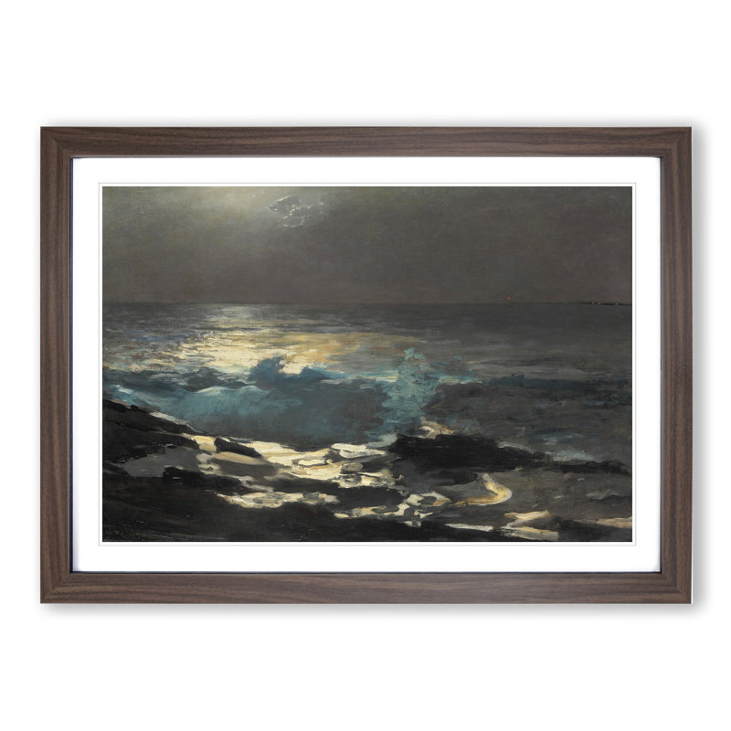 Moonlight at Wood Island by Winslow Homer - Picture Frame Painting, Walnut, 36cm H x 48cm W x 2cm D