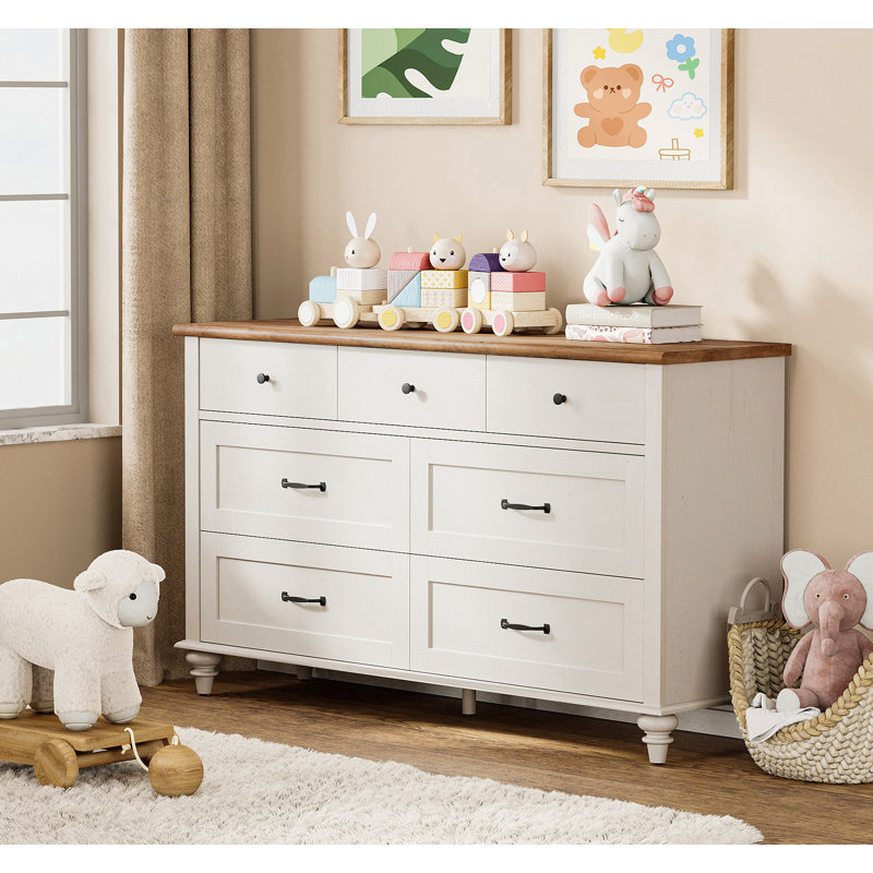 Commode pour enfants avec 7 tiroirs, commode pour chambre d'enfant, vestibule, Blanc cassé