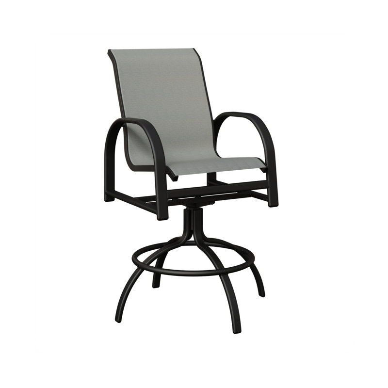 Chaise de bar pivotante en aluminium noir mat Cazares avec toile en ardoise Nova, Noir mat, Ardoise Nova