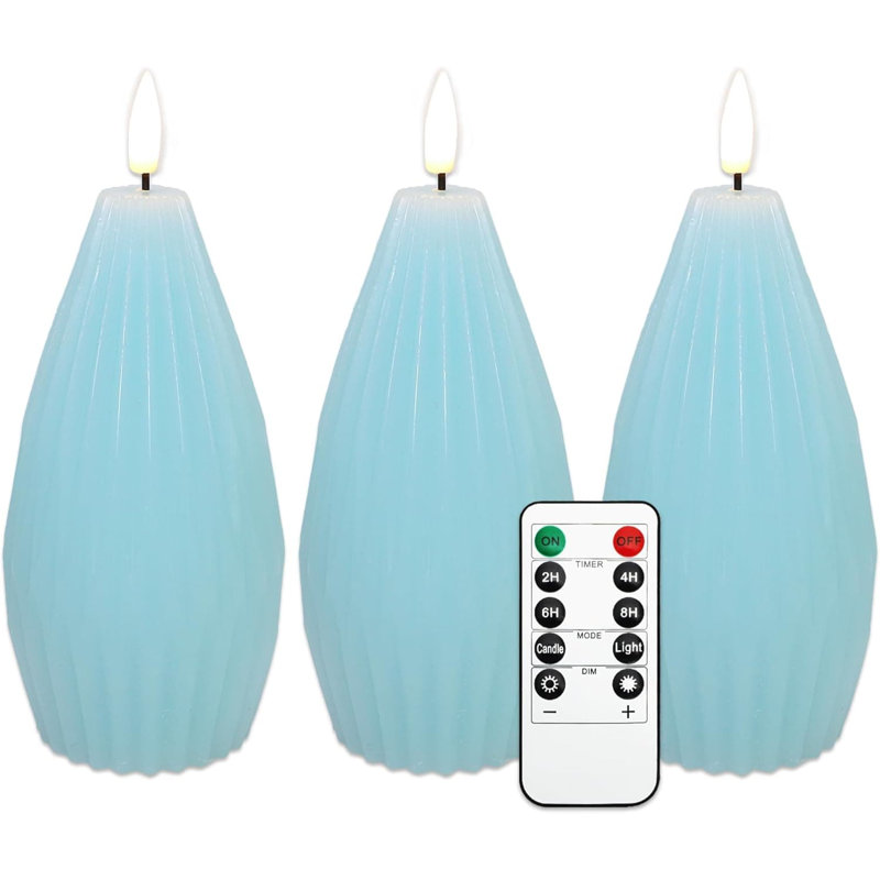 3 Pack Ivory Irregular Flameless Candles: Remote & Timer, Real Wax Flicker, Battery Operated, for Home Party, Wedding, ‎Blue