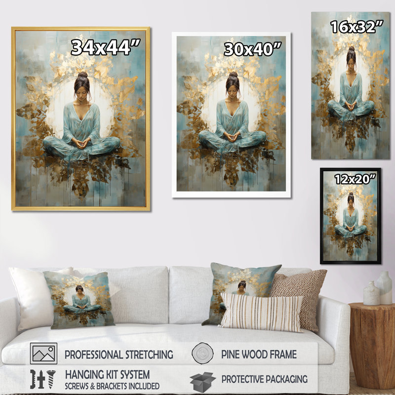 Zen Meditation Position I - méditation sur toile, H 32 po x l 24 po x P 1 po, Cadre flottant blanc
