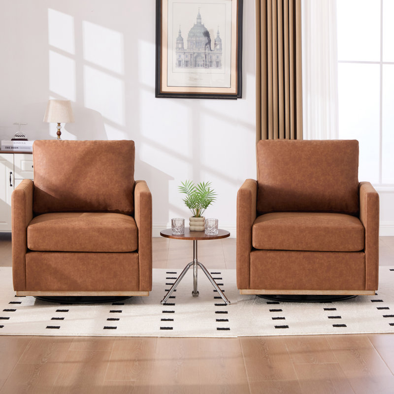 Wide Upholstered Swivel Armchair(Set Of 2), Brown