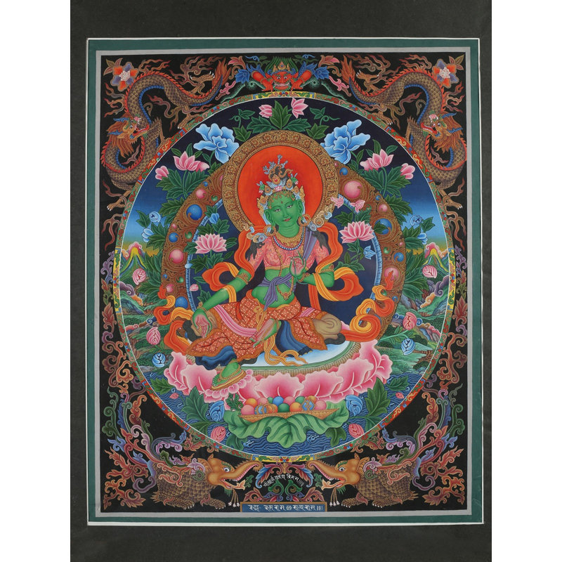 Peinture de la déesse Newari verte Tara Thangka (Thangka sans brocart)