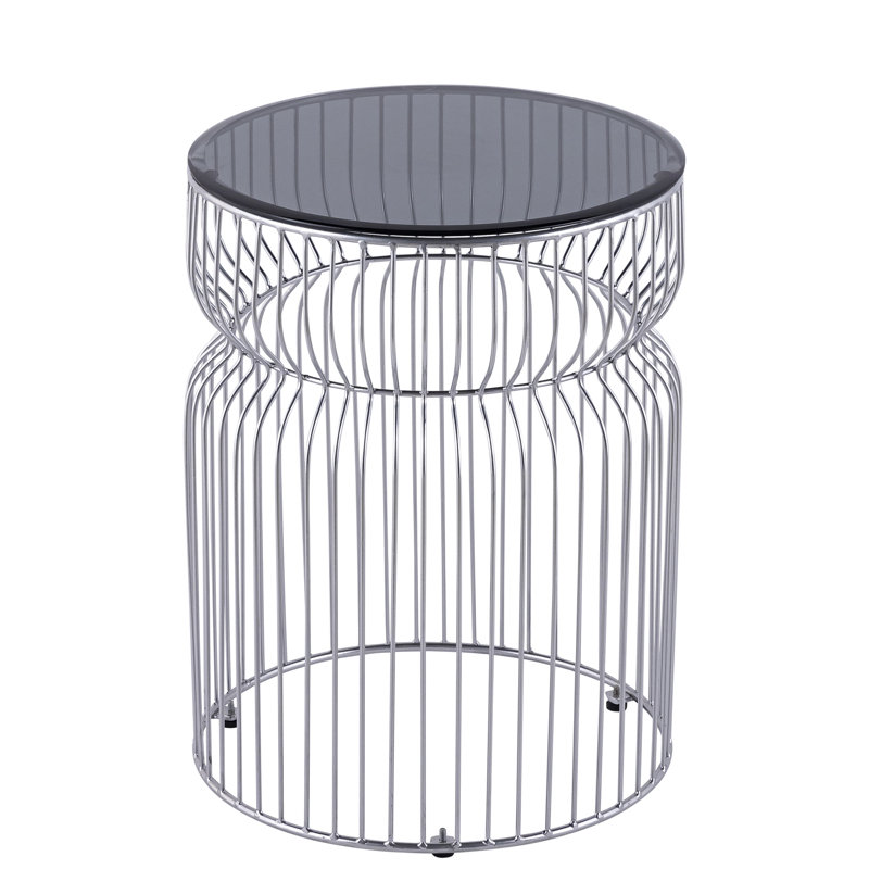 Table d'appoint ronde contemporaine en or avec surface en verre trempé teinté, 24 po de hauteur, structure à structure ouverte, finition miroitante, rembourrage en métal, convenant à la surface de vie Verre d'extrémité noir, hauteur, style, idéal