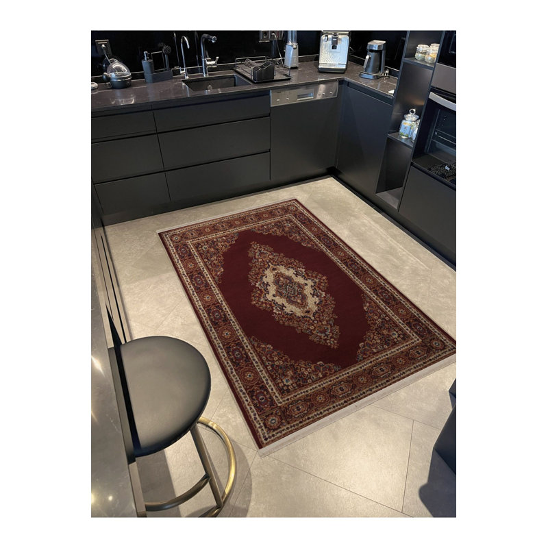 Tapis décoratif décoratif à franges rétro bourgogne traditionnel, Rectangle 3 pi 3 po x 4 pi 11 po