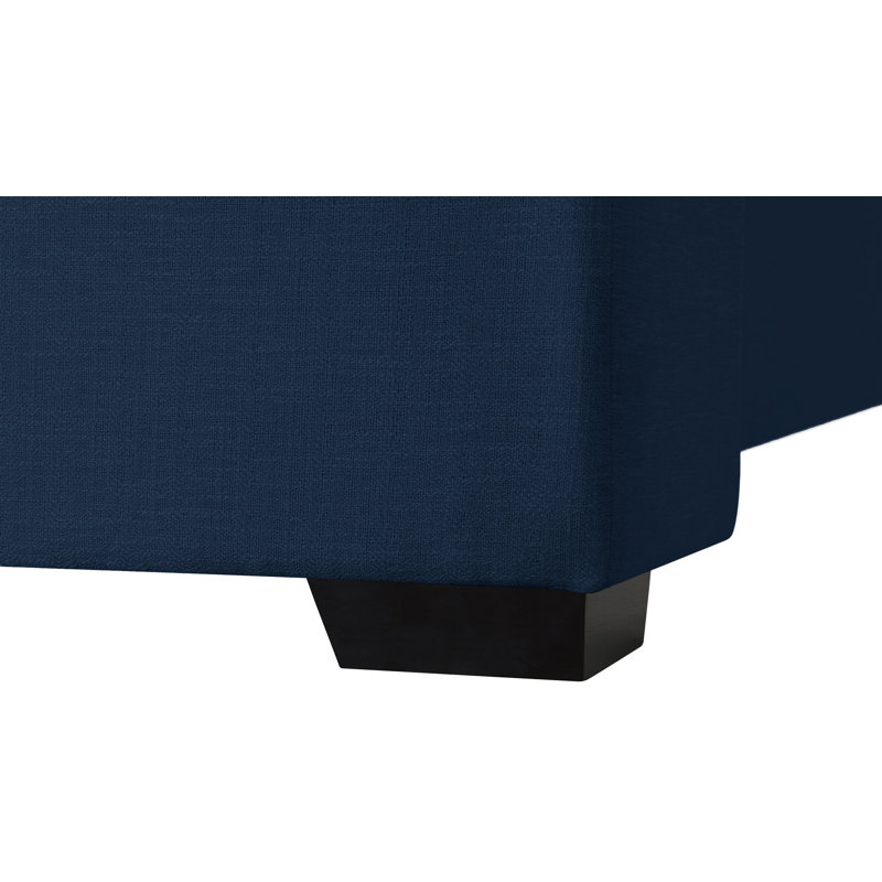 Lit plateforme tapissier Oxford Tachani, Tissu texturé en lin bleu marine, Simple