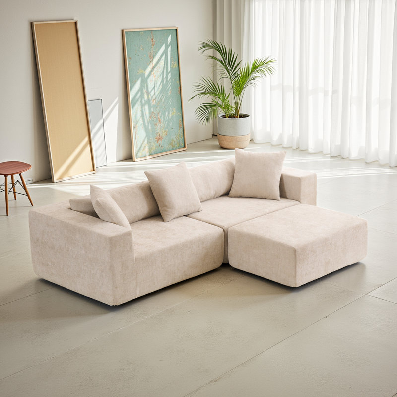 Canapé modulaire Cloud - Canapé modulaire en L avec méridienne (sans assemblage!), Beige