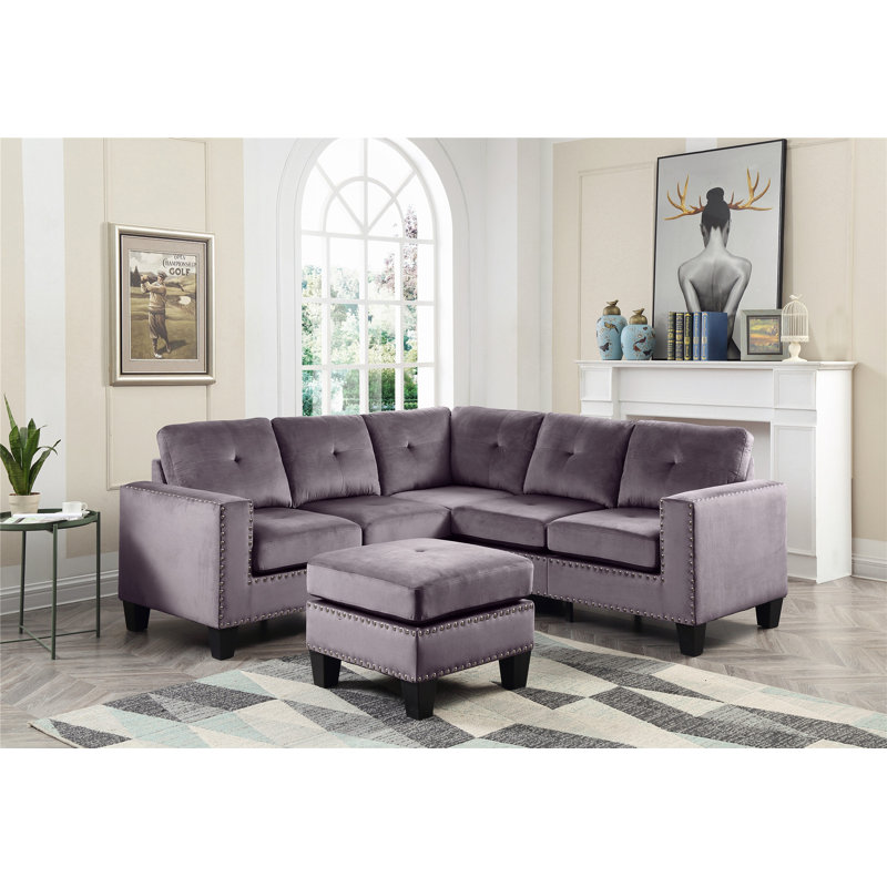 Canapé modulaire 3 pièces Rizumi, Velours gris