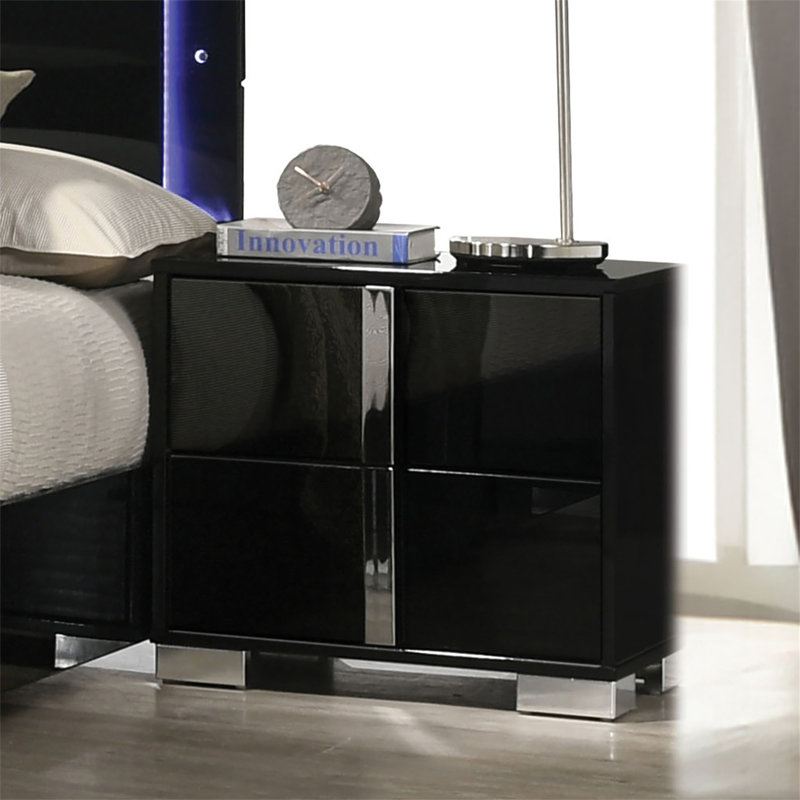 Table de chevet moderne 1pc, Noir / argenté