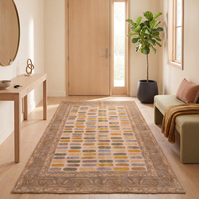 Tapis Ochre2 moderne à rayures effet pinceau, doré, vert et gris, lavable à la machine, antidérapant, à poils courts, pour l'intérieur et l'extérieur, adapté aux animaux domestiques, idéal pour le salon, la chambre, la salle à manger, l'entrée, le couloir ou le bureau.