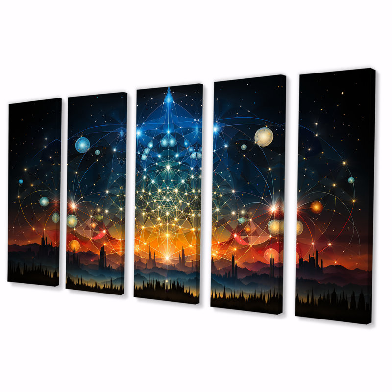 Heaven’s Sacred Bloom - Art mural abstrait paysage 5 pièces, H 28 po x l 60 po