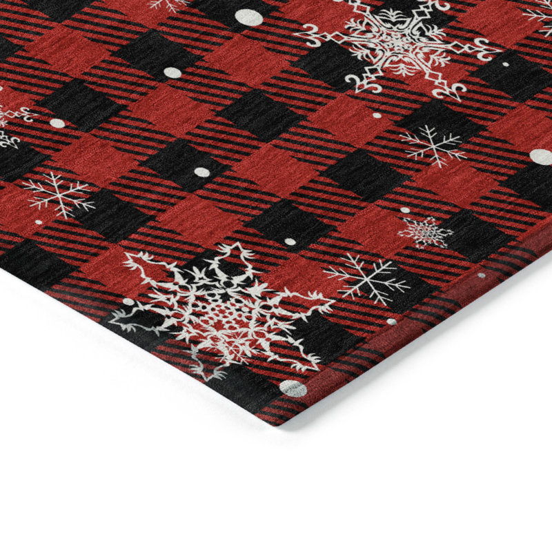 Machine Washable Indoor/Outdoor Christmas Reindeer Xhevrie Red Rug, Rectangle 1'8" x 2'6"