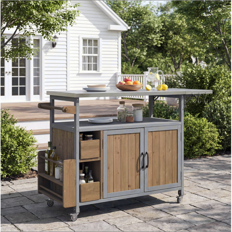 Chariot de cuisine pour l'extérieur 54,33 "Farmhouse, Bleu gris, brun noyer