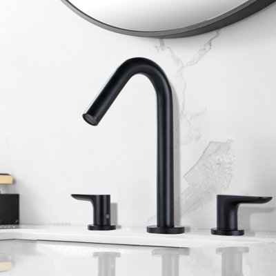 Contemporary Matte Black Widespread Bathroom Faucet with Water-Saving Flow