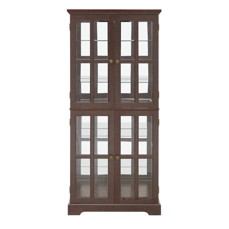 Vitrine Curio, vitrine antique avec portes en verre, tablettes réglables pour objets de collection., Cerisier