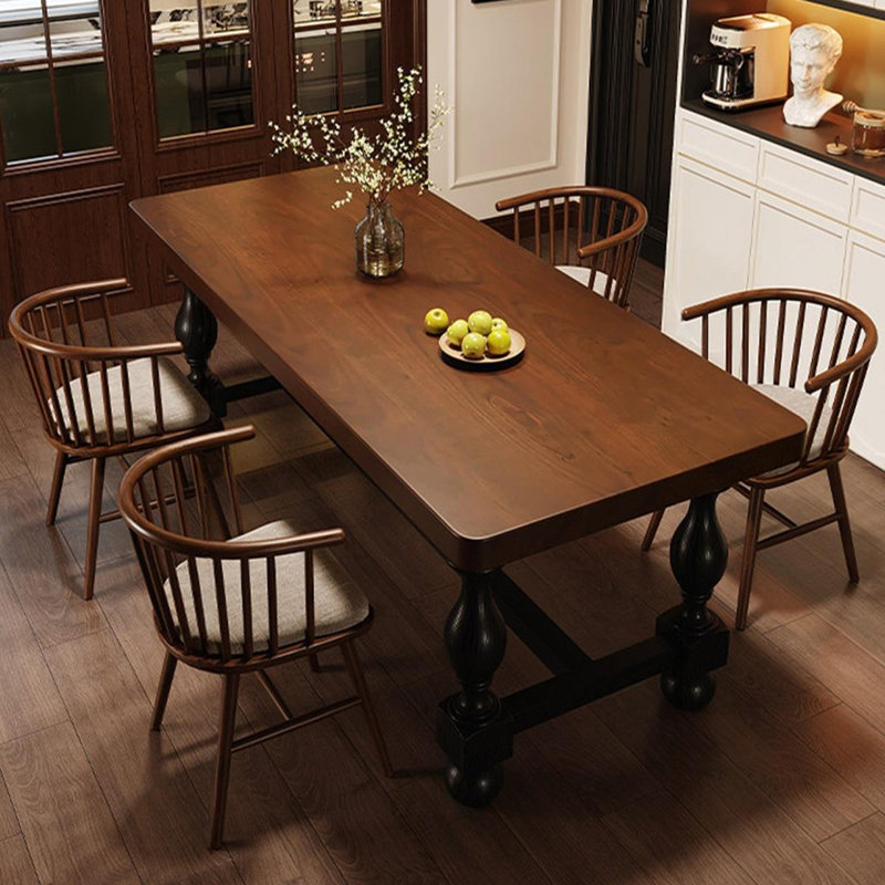 Table de salle à manger rectangulaire en bois massif brun noisette + noir, H 29,53 po x L 62,99 po x l 27,56 po