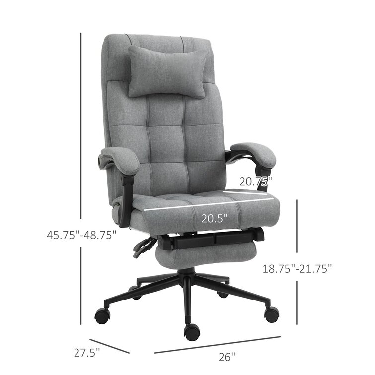 Reclining Office Chair Rolling Swivel Chair Footrest Linen-Feel