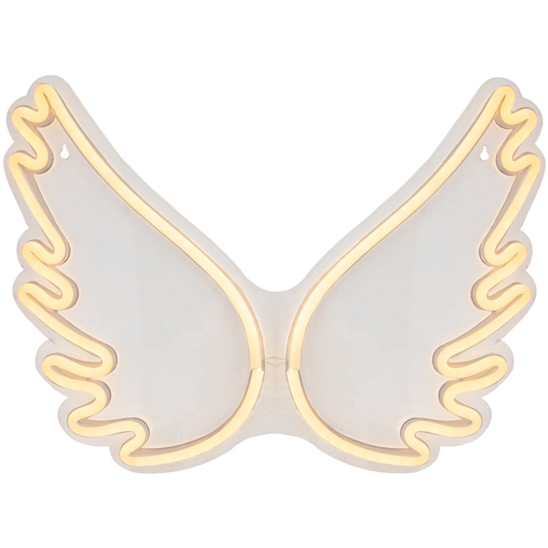 White LED Neon Style Angel Wings Wall Sign with Metal Frame