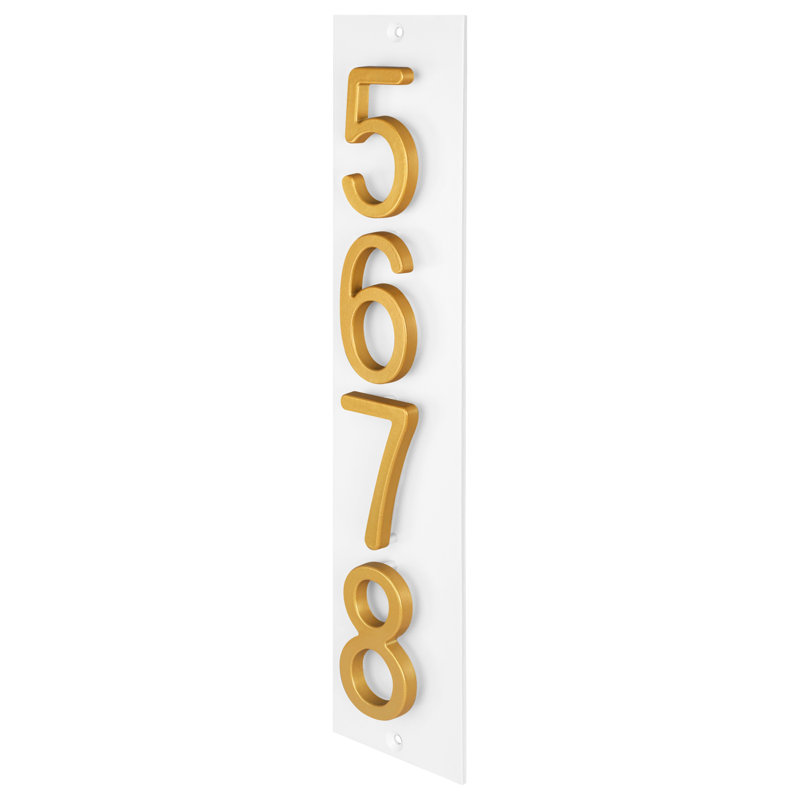 Plaque d'adresse verticale flottante en aluminium Royal Shade - 4 chiffres personnalisés, Doré, Oui, Vert