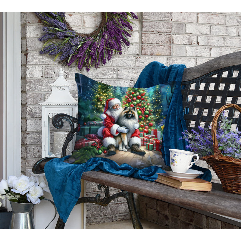 Coussin Keeshond and Santa Claus, H 18 po x l 18 po