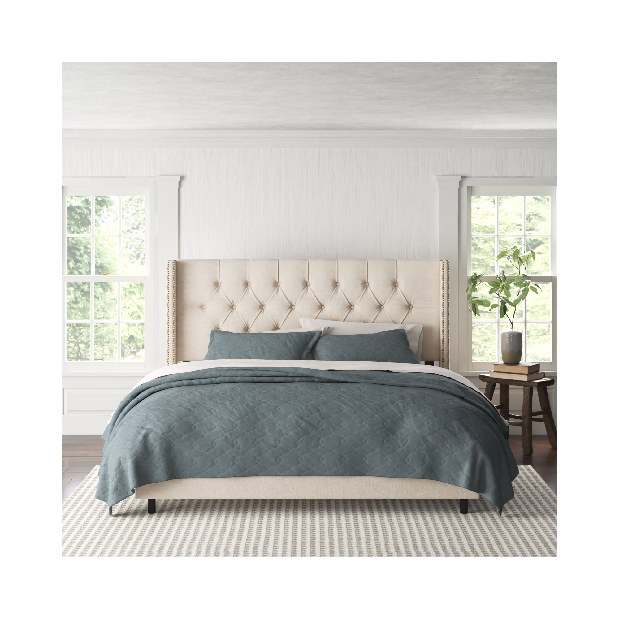 Breckin Upholstered Wingback Bed, Queen, Classic Talc Linen
