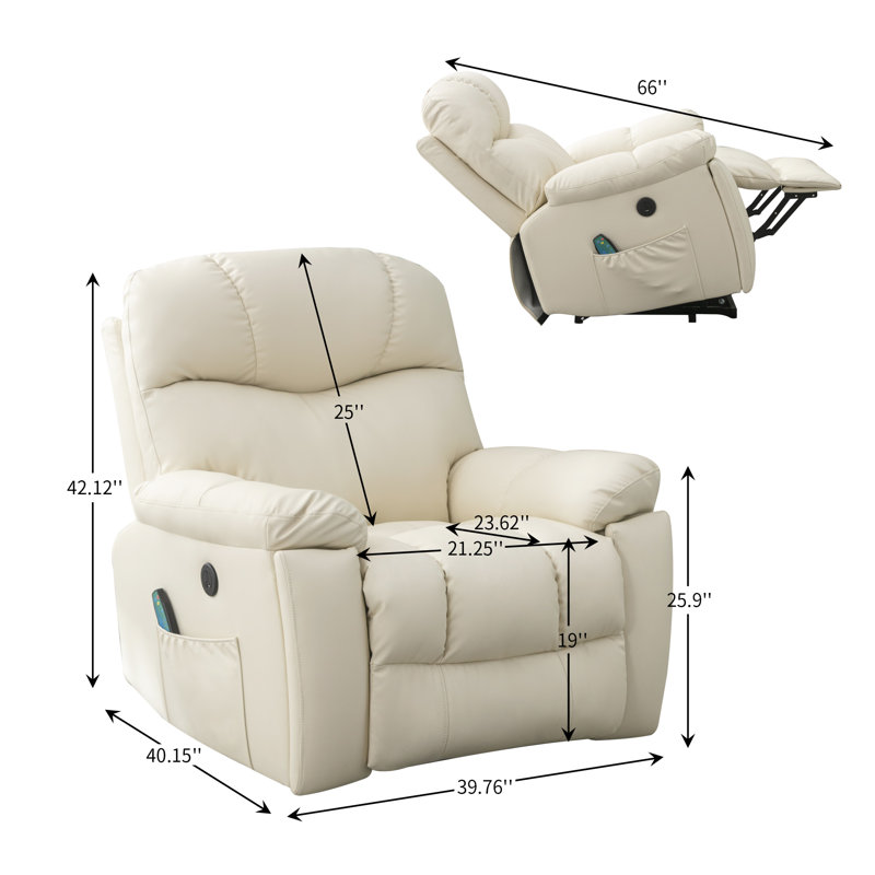 39.76'' Oversized Power Lift Chair With Heated Massage Electric Recliner, Beige Leather Match