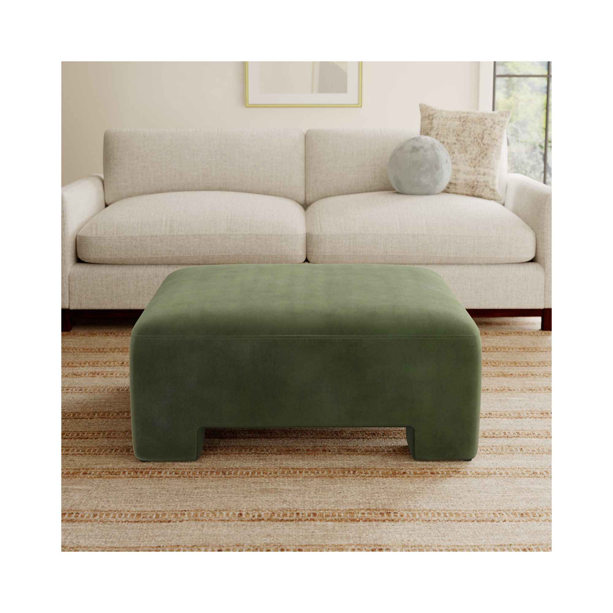 Anya Oversized Upholstered Ottoman, Falkirk Military Green Velvet