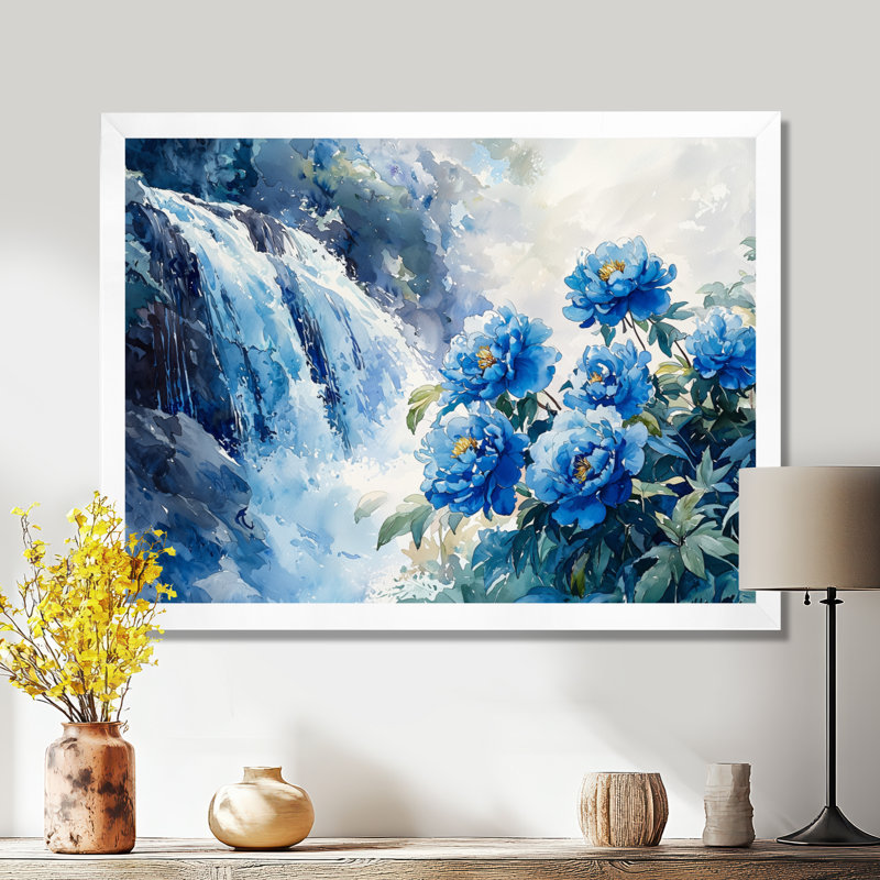 Pivoines par la chute d'eau I - Pivoines, reproduction sur toile, H 30 po x l 40 po, Blanc