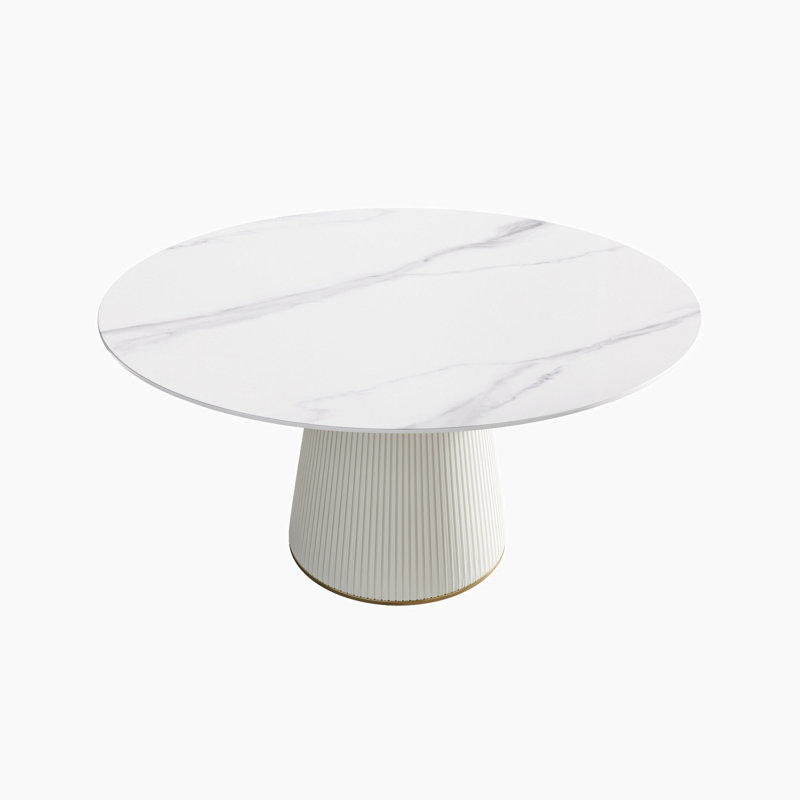 Iconie Round Stone Top Dining Table, 53.15" W x 53.15" L, White