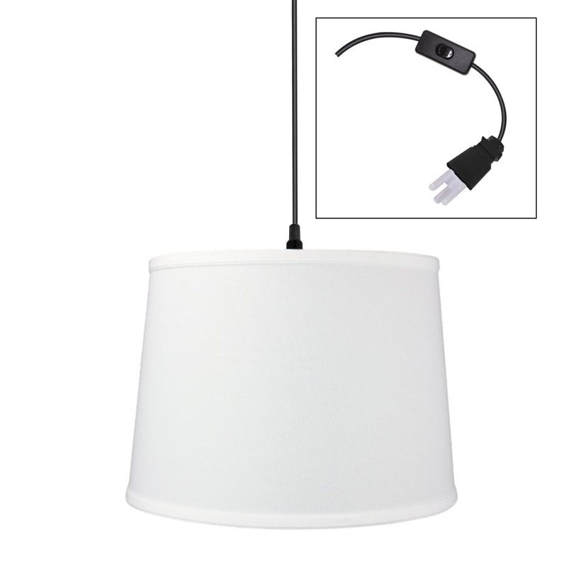Luminaire suspendu cylindrique unique à 1 lumière Luciano, H 10 po x l 14 po x P 14 po, Blanc clair