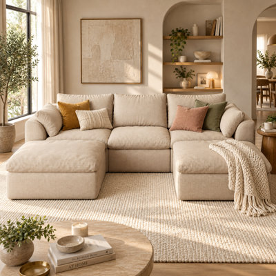 Canapé d'angle modulaire en forme de U Rebonelle de 275 cm (108,3 pouces), canapé surdimensionné 3 places en chenille avec 2 poufs, entièrement garni de mousse haute résilience, montage sans outils et retour à la forme initiale en 72 heures