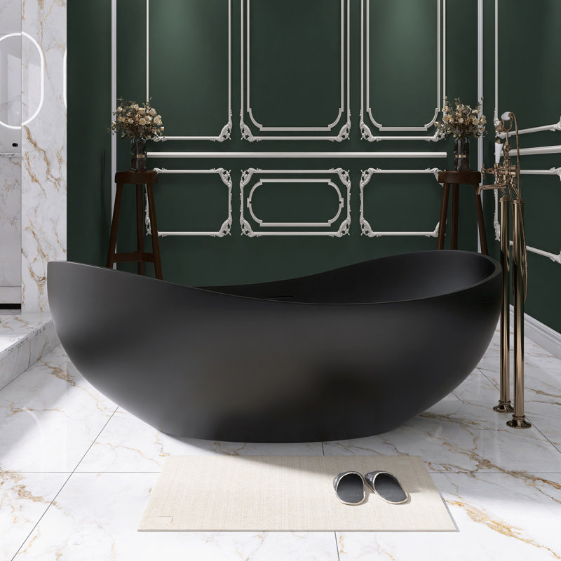 63 po X 37 po Baignoire de trempage autoportante à surface solide, Noir