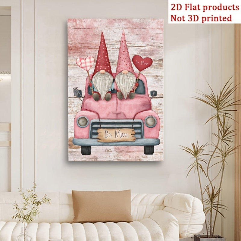 Charmant gnome sur camion rose, impression sur toile - Urban Studio, 18 * 12 pouces (45 * 30 * 2cm)