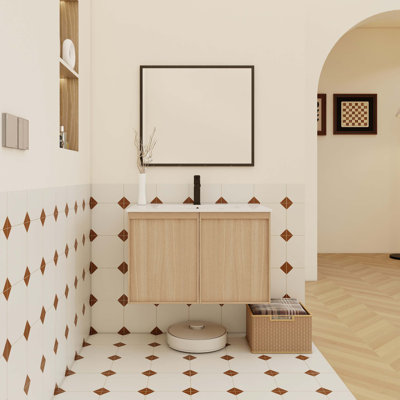 30-Inch Wall-Mounted Bathroom Vanity With Integrated Ceramic Sink, Soft-Close Doors, Spacious Hidden Storage, And Easy Installation For Modern Bathrooms.