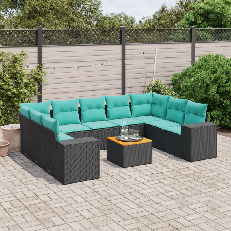  Ensemble de canapé de patio 10 pièces avec coussins en rotin de polyester noir