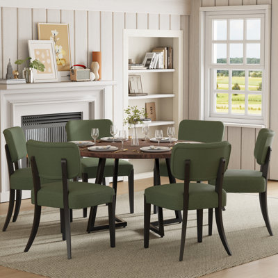 47" Round Scratch Resistant Walnut Dining Table With 4/6 Modern Armless Fabric Dining Chair Set, Farmhouse Dining  For Kitchen Living Room