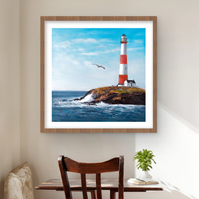 Lighthouse at the Edge of the Sea - Red Framed Print Decor