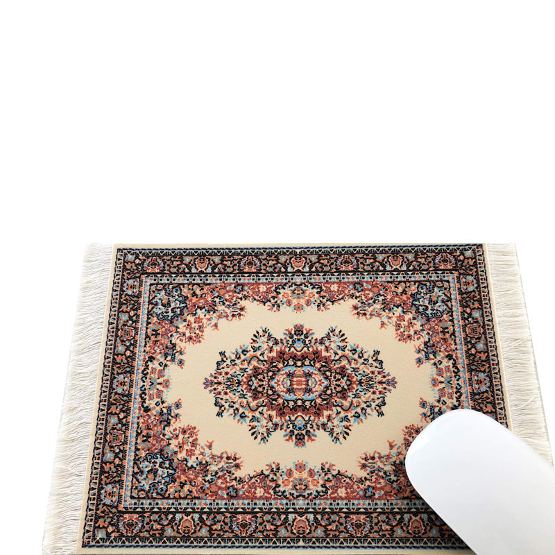 Beautiful Oriental Rug Style Mouse Pad, Rectangular Non-Slip Beige Micro Rug Computer Mouse Pad