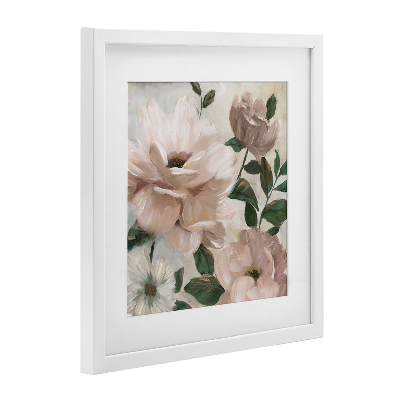 «Budding Blush», reproduction sous verre encadrée de pivoines et de feuilles, design par Nan, H 13 po x l 13 po