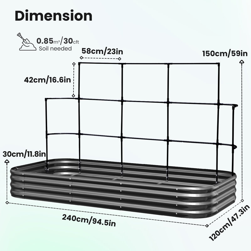 Metal Raised Garden Bed, 240 x 120 x 150cm
