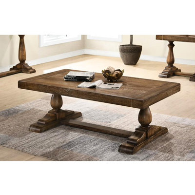 Table basse de salon rectangulaire de 52 po, bois franc d'ingénierie, finition en bois flotté gris, base en forme de H, conception autoportante, finition en bois massif l 50 po x l 18 po, forme, pour soirée cinéma,
