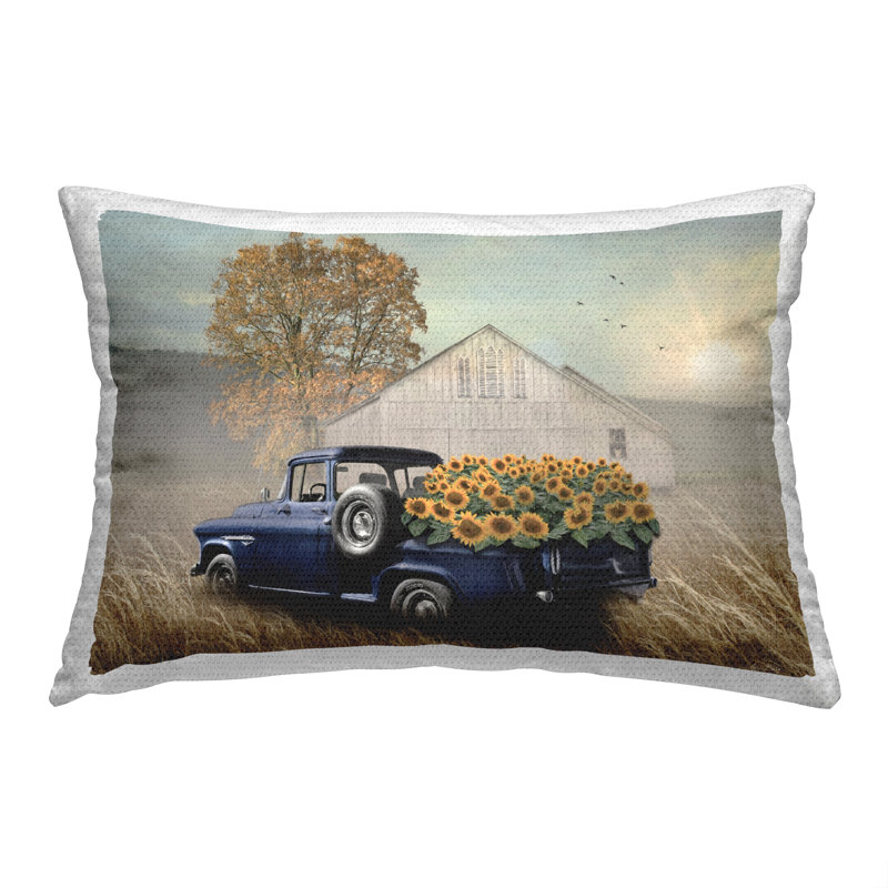 Coussin d'extérieur imprimé Sunflower Truck Farm par Lori Deiter