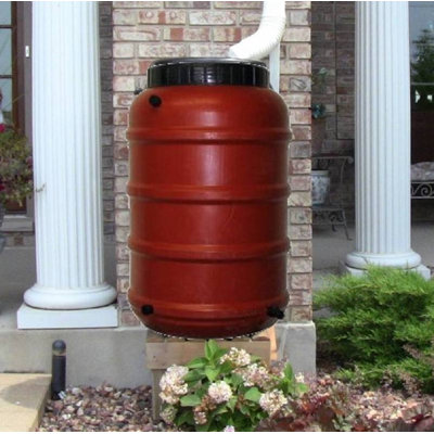 UpCycle Products 50 Gallons Weather Resistant Plastic Drainable Dual Overflow Rain Barrel and Hose