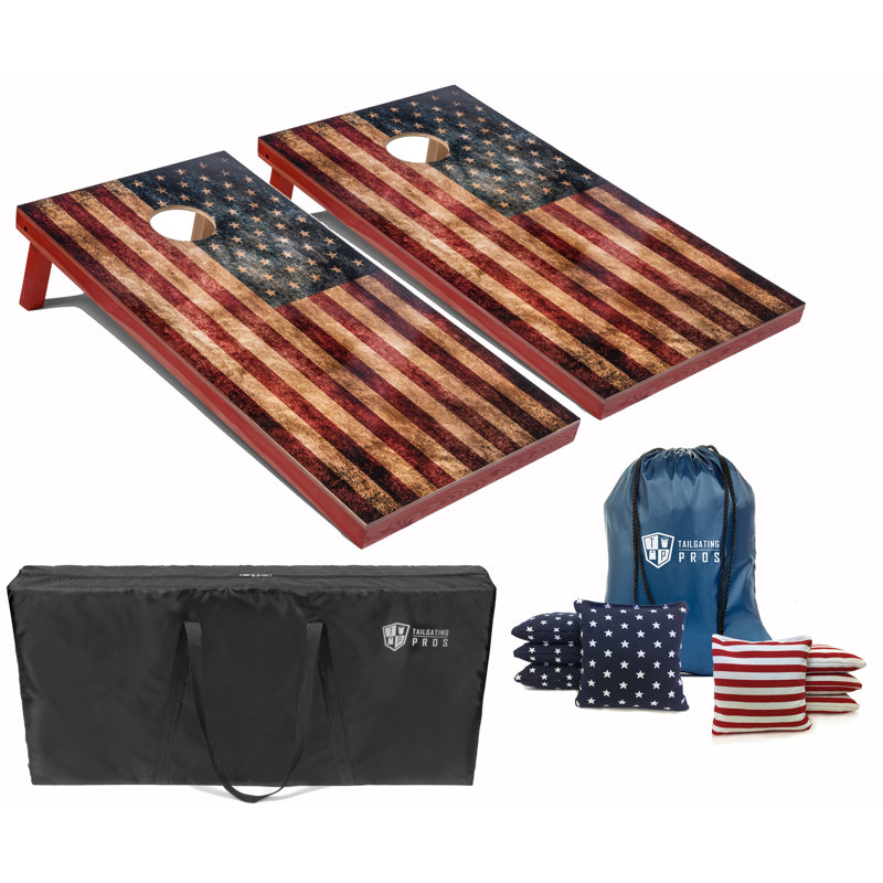 Tailgating Pros Solid Wood Foldable Cornhole Set with Carrying Case