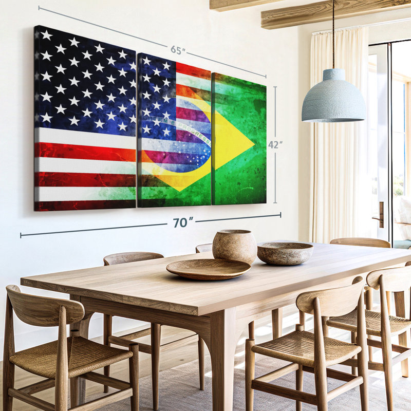 "USA Brésil" sur toile, H 42 po x l 65 po