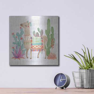 «Lovely Llamas IV» par Mary Urban, art mural en métal, 36 po x 36 po