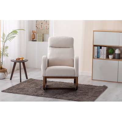 Chaise berçante moderne, fauteuil inclinable avec pieds en bois et poche latérale pour la chambre de bébé ou le salon,