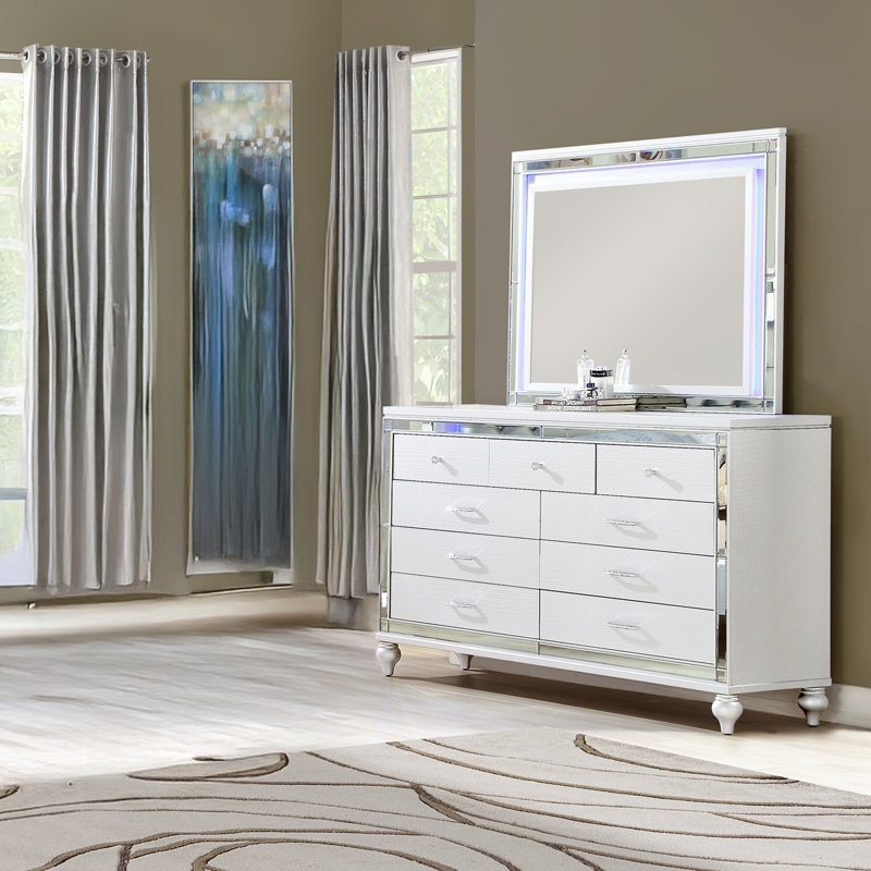 Commode double 7 tiroirs Denard, Blanc
