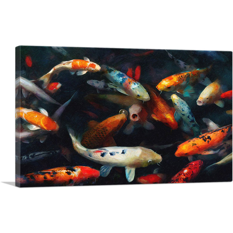 «Koi Carp Fish China Asia Japon in Pond», impression sur toile tendue, H 18 po x l 26 po x P 0,75 po