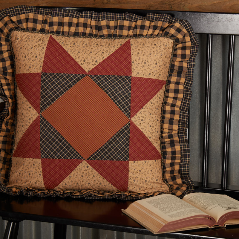 Maisie Patchwork Tan and Red Cotton Throw Pillow
